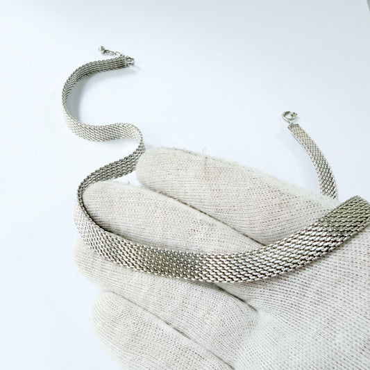 Vintage c 1970 Solid Silver Mesh Necklace.