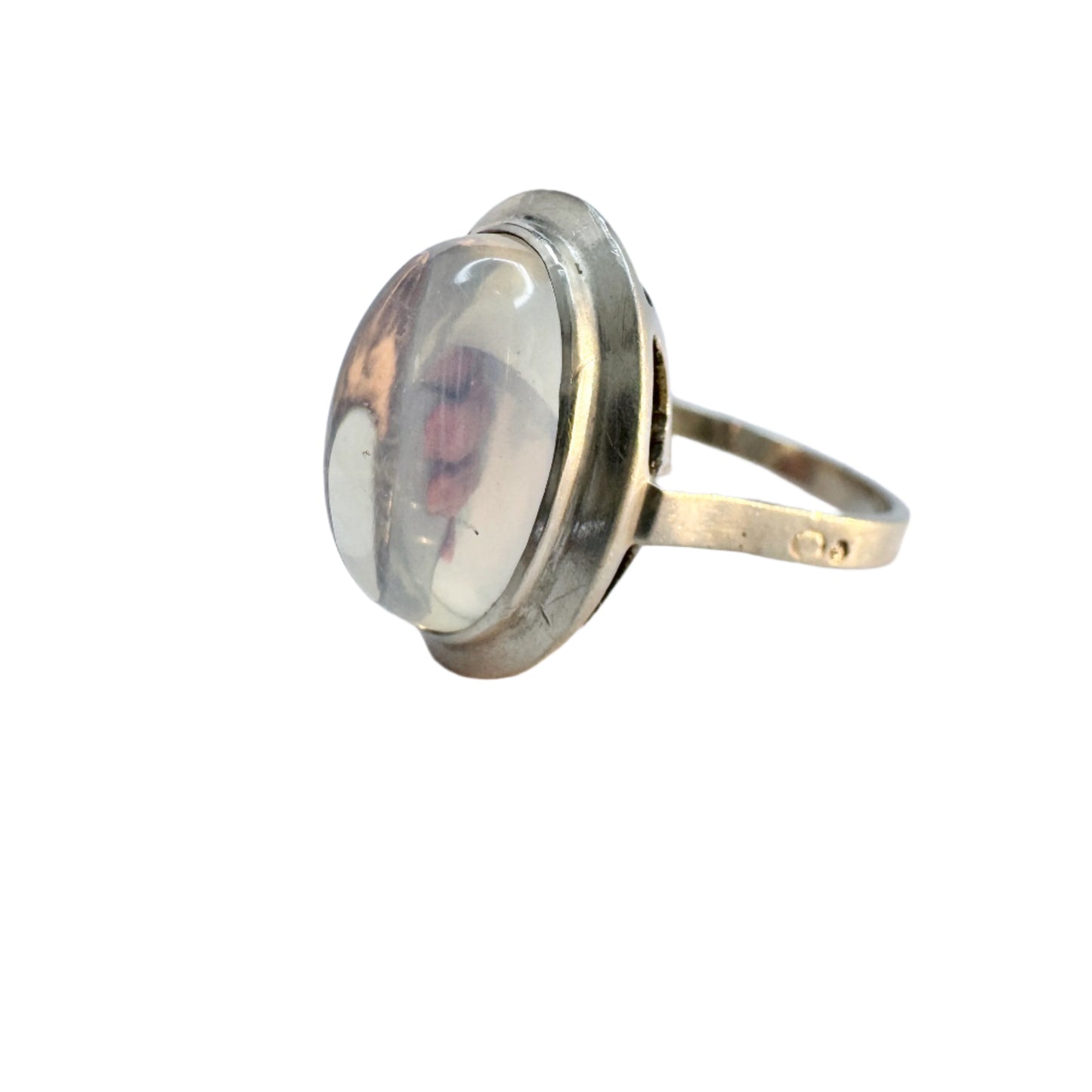 Sweden. Vintage c 1960 Solid Silver Clear Quartz Ring.