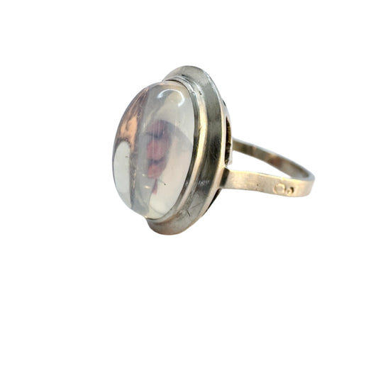 Sweden. Vintage c 1960 Solid Silver Clear Quartz Ring.