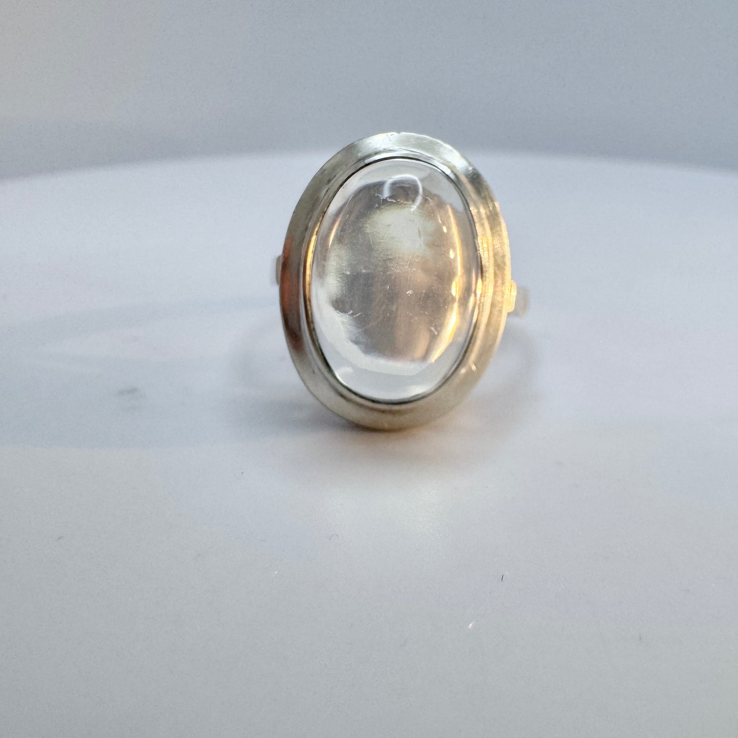 Sweden. Vintage c 1960 Solid Silver Clear Quartz Ring.