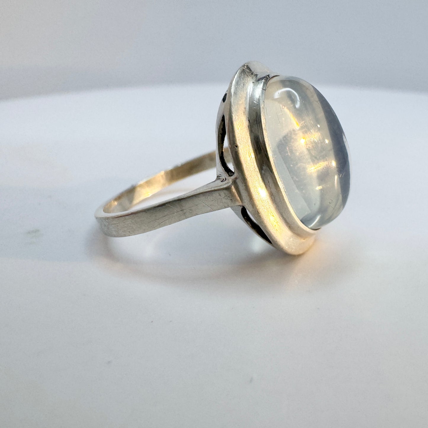 Sweden. Vintage c 1960 Solid Silver Clear Quartz Ring.