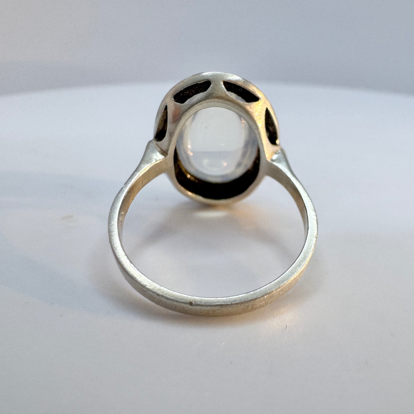 Sweden. Vintage c 1960 Solid Silver Clear Quartz Ring.