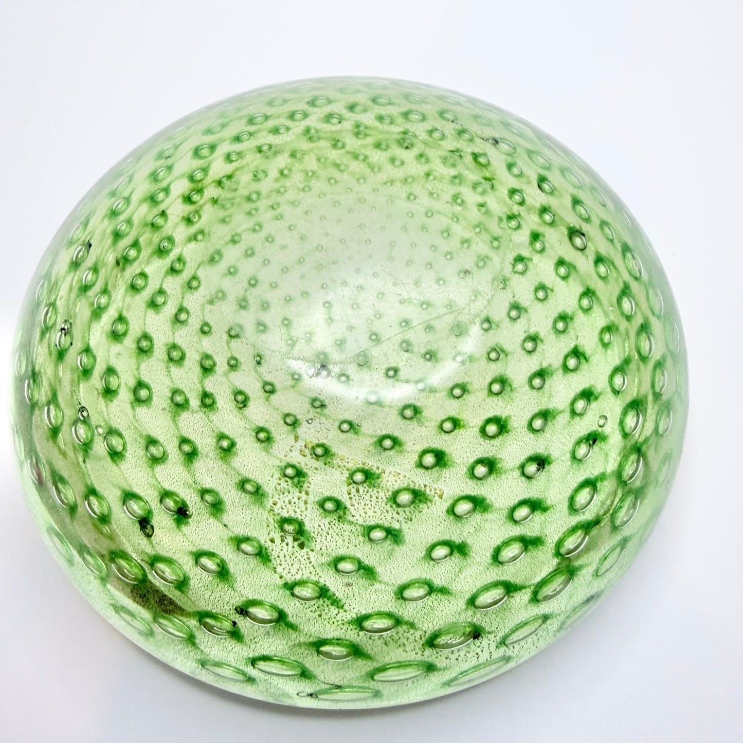 Attr. Archimede Seguso Murano, Italy ca 1950. Green Gold Flake Glass Ashtray Bowl.