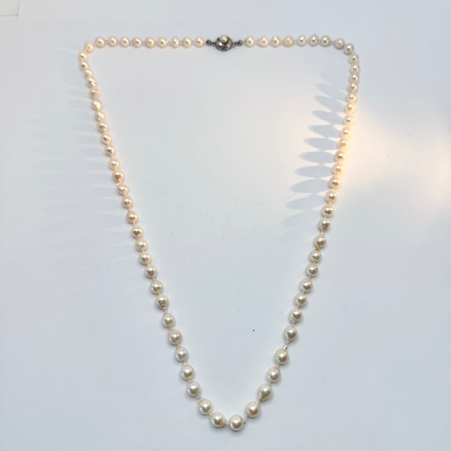 JKa Köhle, Germany. Vintage 29" Pearl Sterling Clasp Necklace