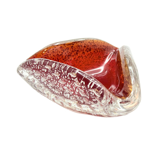 Vintage Mid-century Red Glass Silver Flake Bowl. Prob. Murano Italy.