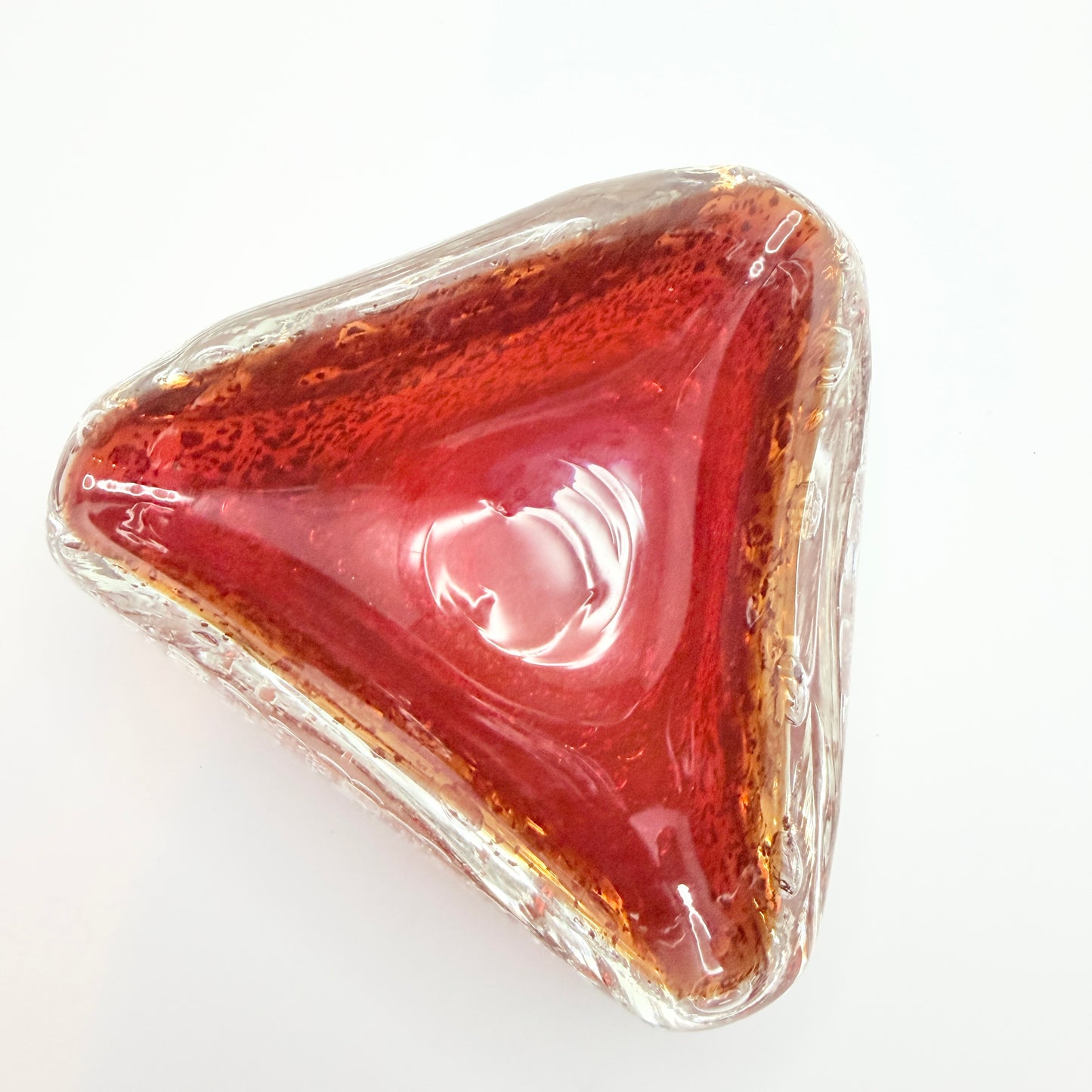 Vintage Mid-century Red Glass Silver Flake Bowl. Prob. Murano Italy.