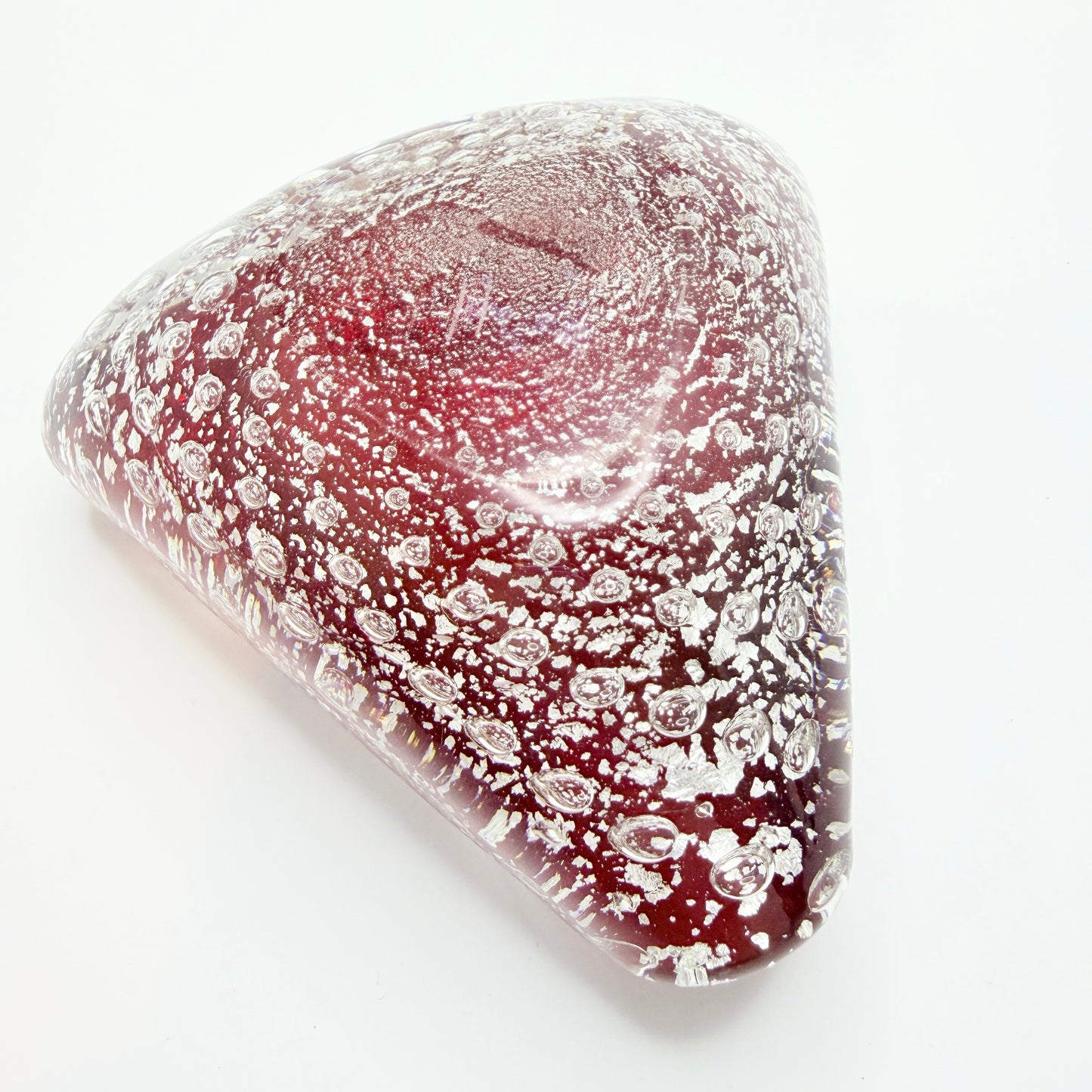 Vintage Mid-century Red Glass Silver Flake Bowl. Prob. Murano Italy.