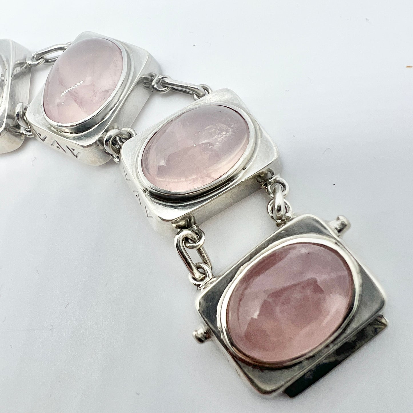 Carlman, Sweden 1954. Vintage Mid-century Modern Sterling Silver Rose Quartz Bracelet.