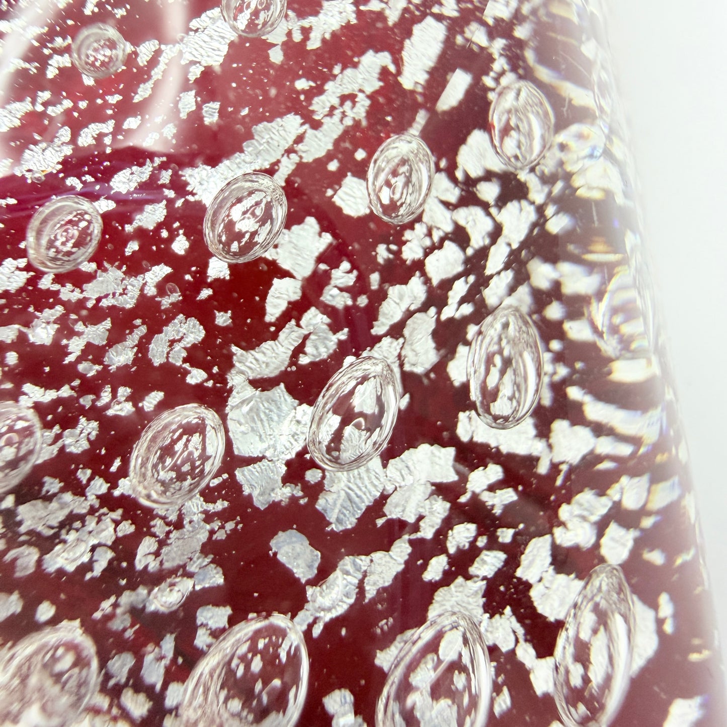 Vintage Mid-century Red Glass Silver Flake Bowl. Prob. Murano Italy.