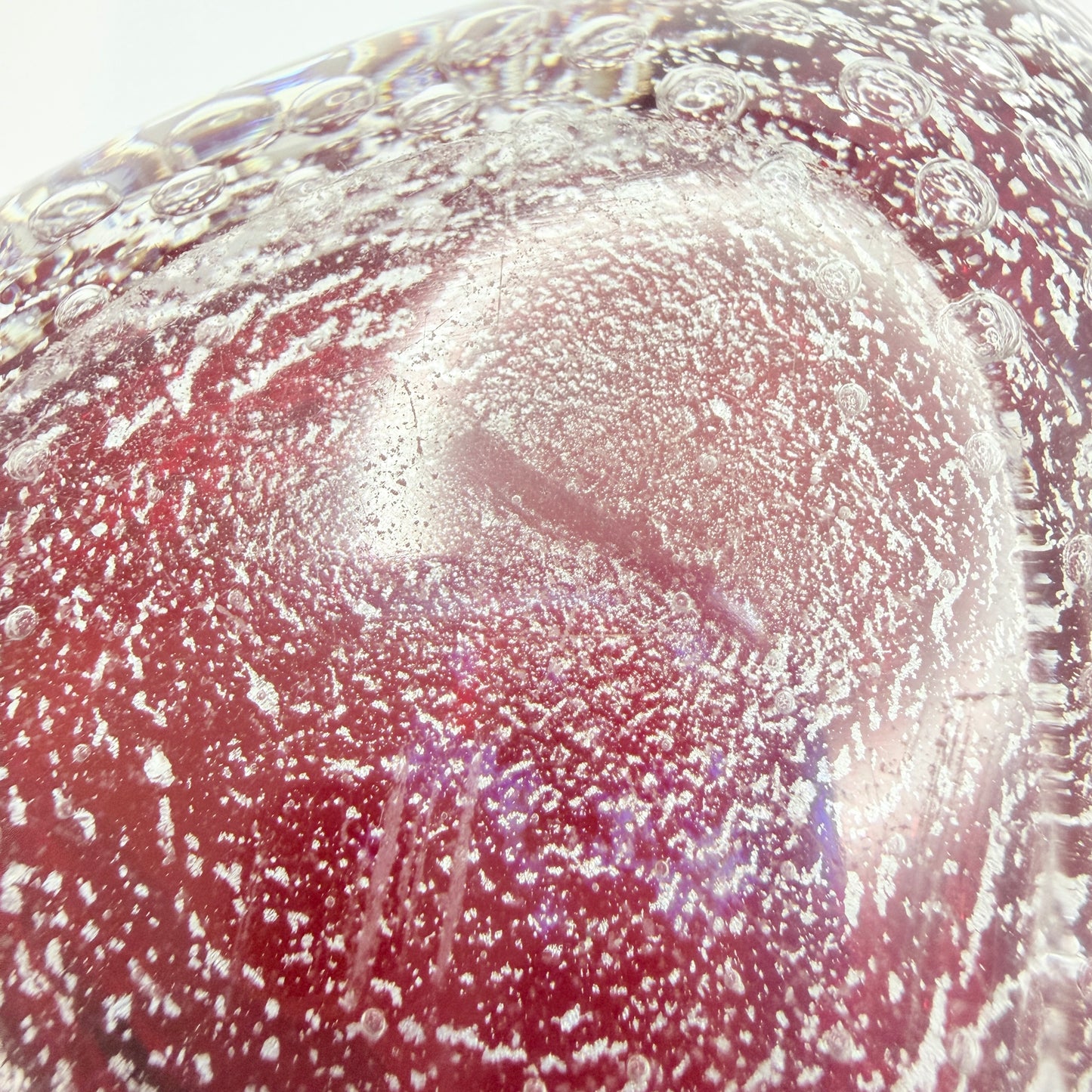 Vintage Mid-century Red Glass Silver Flake Bowl. Prob. Murano Italy.
