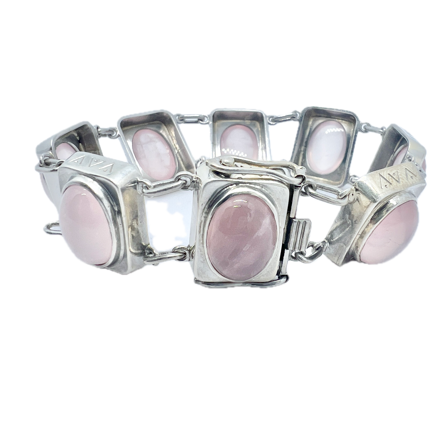 Carlman, Sweden 1954. Vintage Mid-century Modern Sterling Silver Rose Quartz Bracelet.