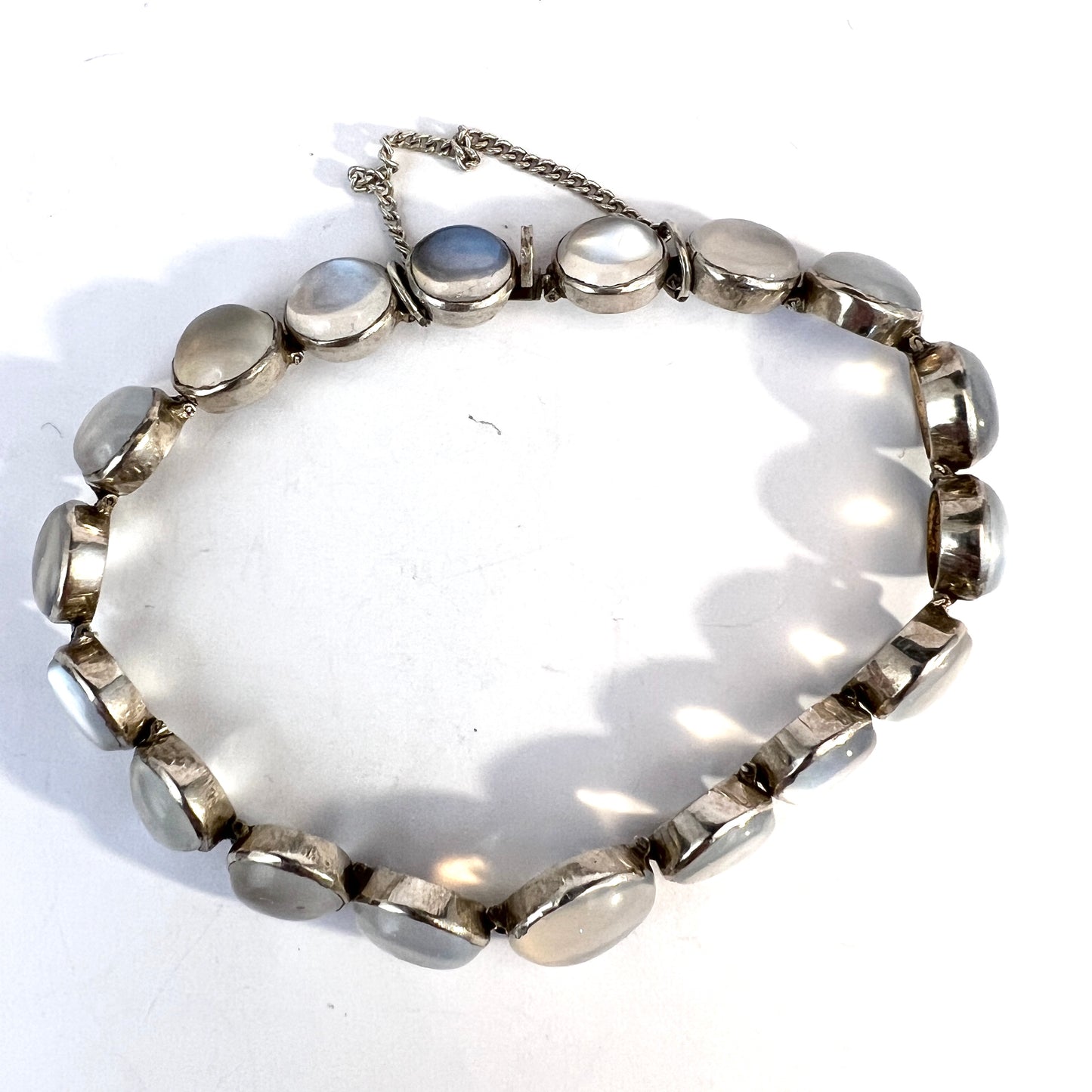 Vintage c 1930s Sterling Silver Moonstone Bracelet.