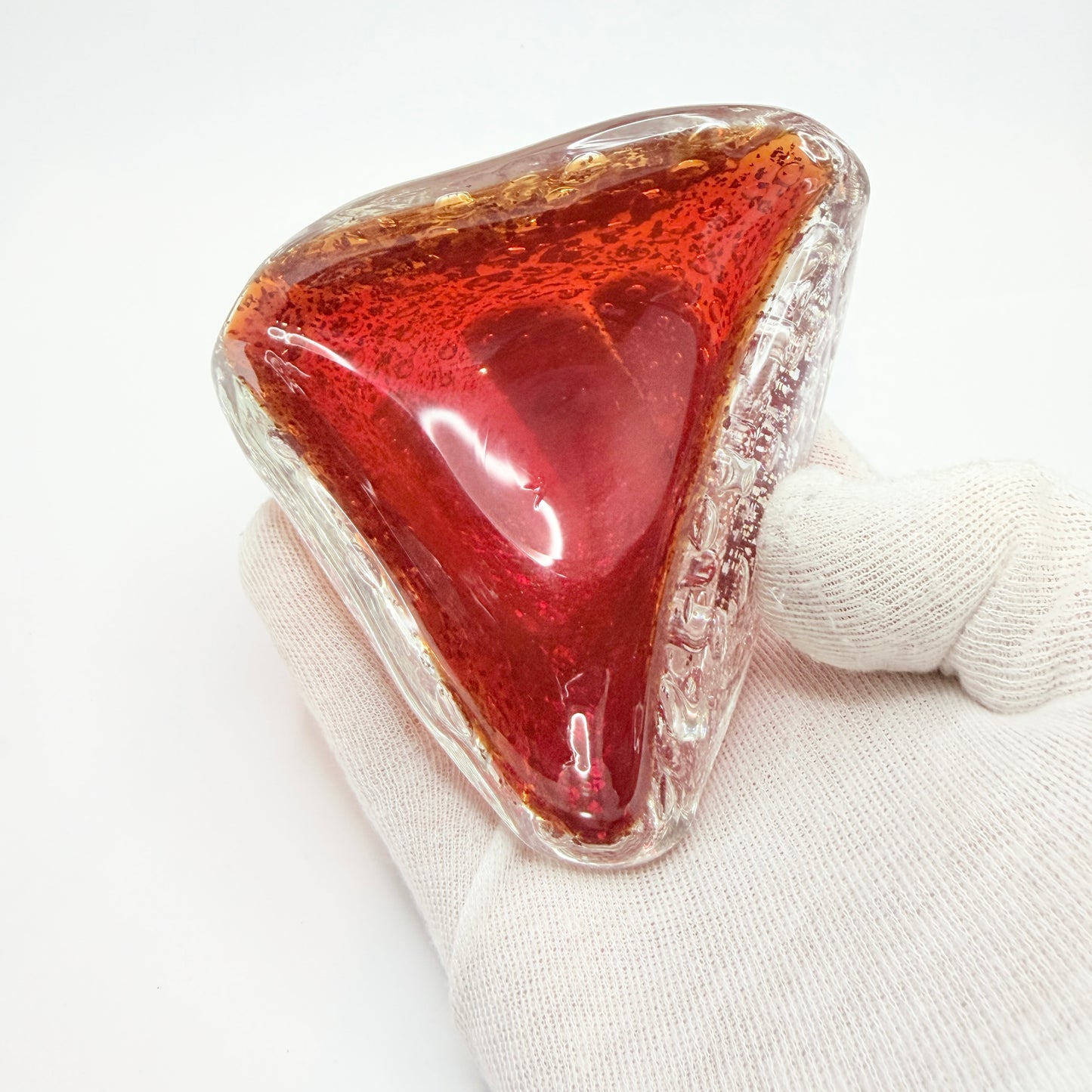 Vintage Mid-century Red Glass Silver Flake Bowl. Prob. Murano Italy.