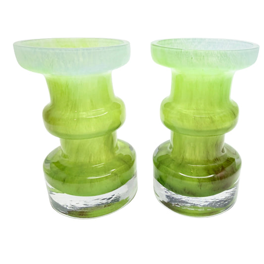 Vintage ca 1960s. Green Glass Pair if Candlesticks. Prob. Murano, Italy.