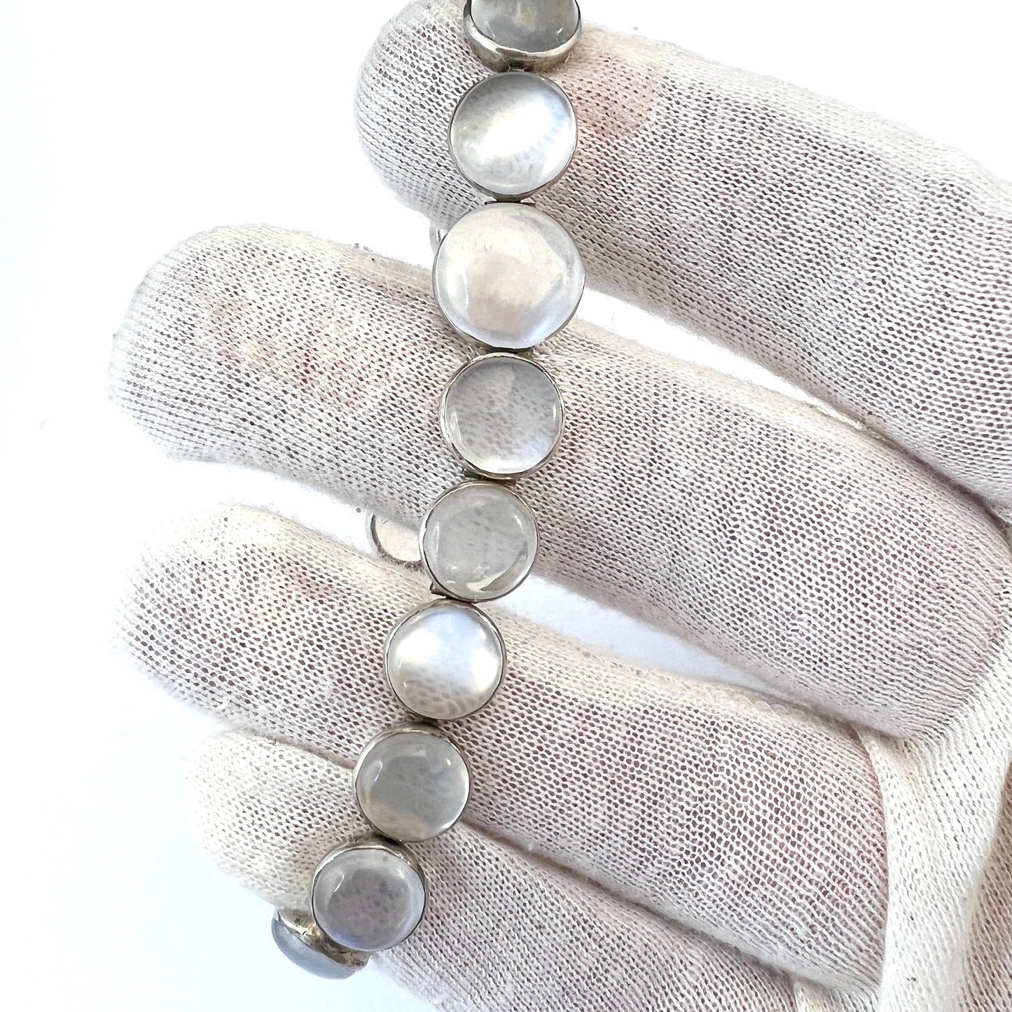 Vintage c 1930s Sterling Silver Moonstone Bracelet.