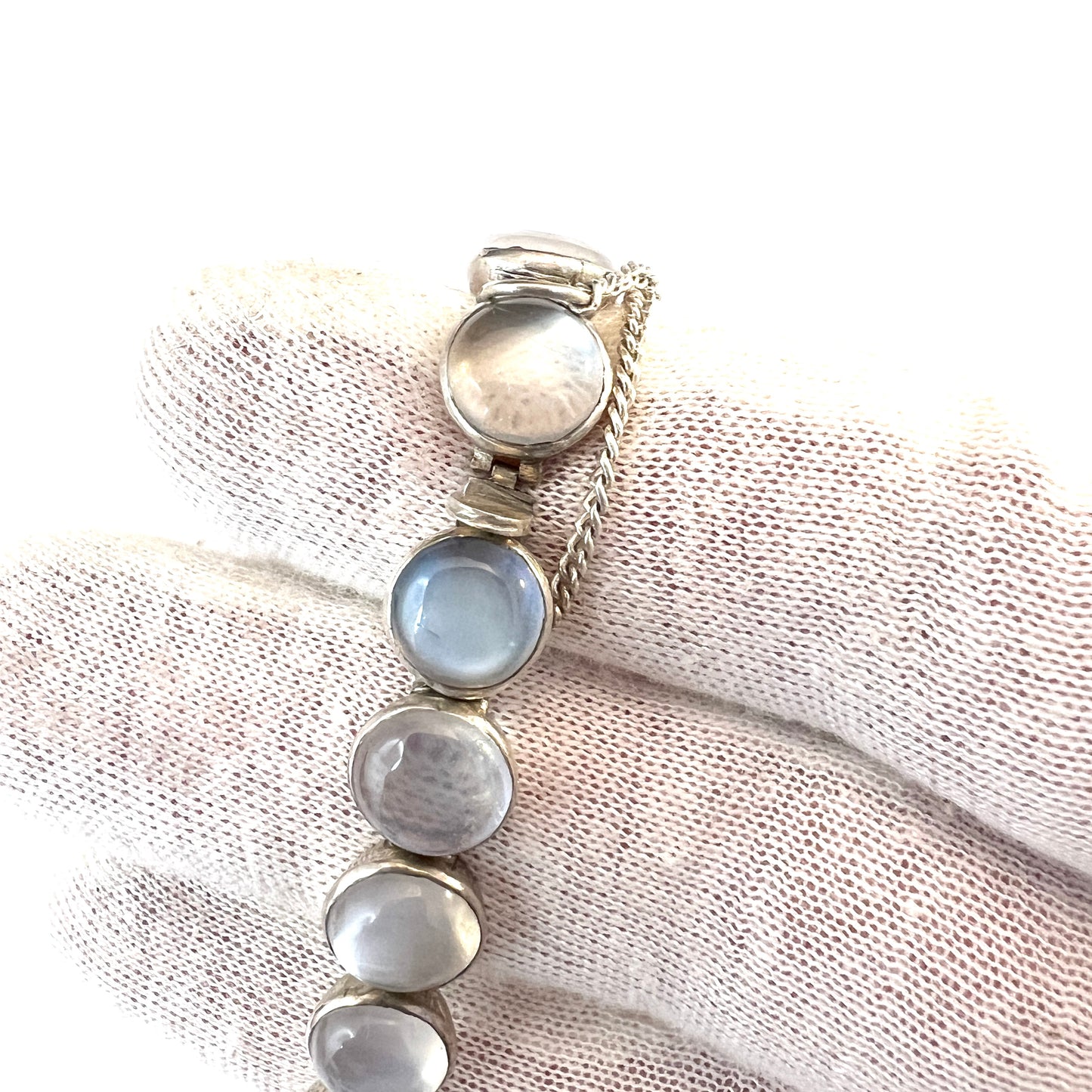 Vintage c 1930s Sterling Silver Moonstone Bracelet.