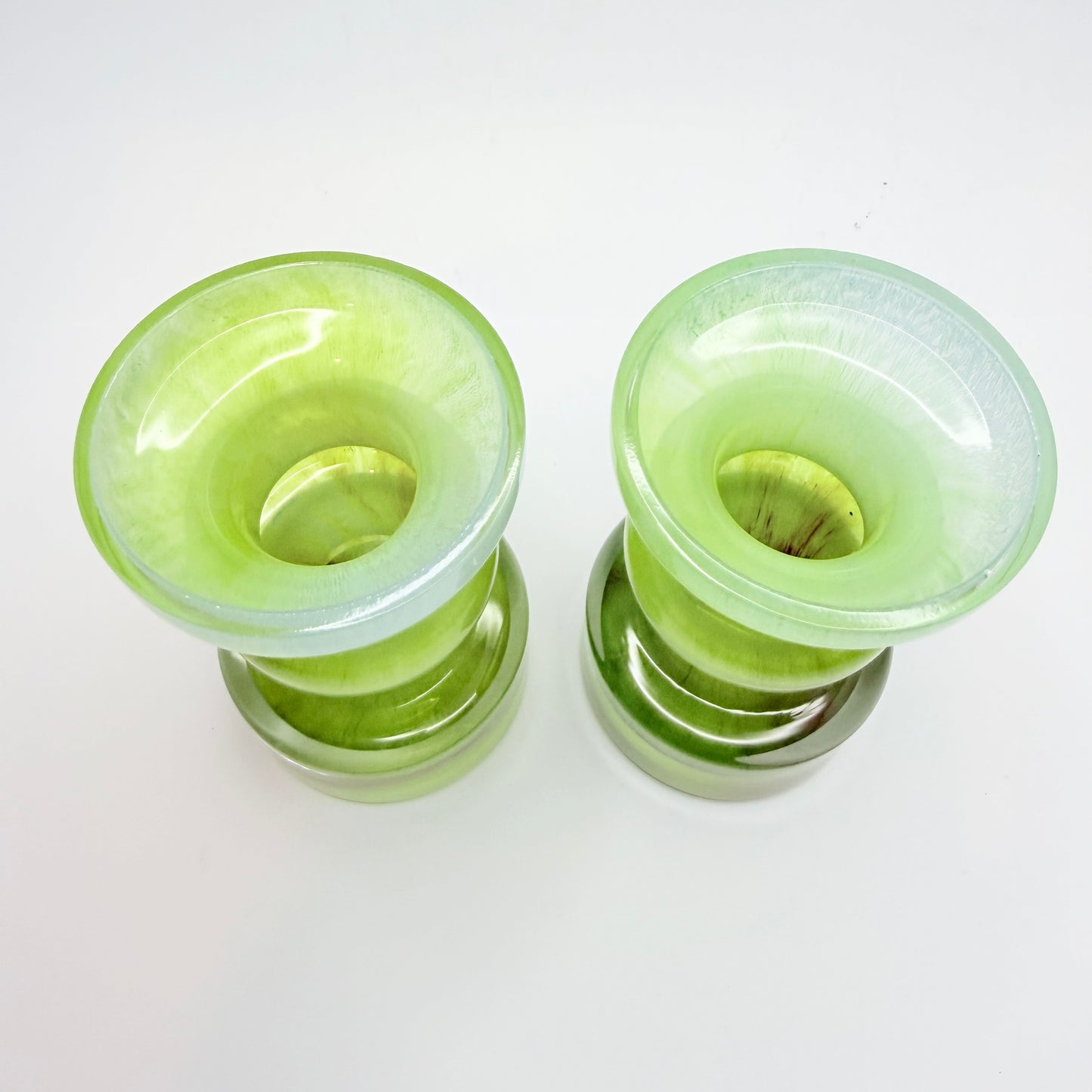 Vintage ca 1960s. Green Glass Pair if Candlesticks. Prob. Murano, Italy.