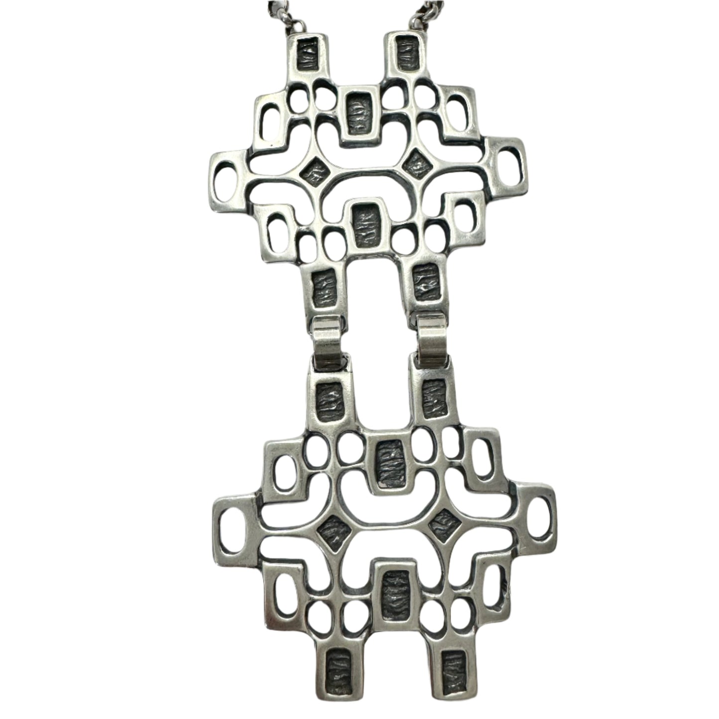 Unn Tangerud, for David Andersen Norway 1960s. Large Vintage Solid Silver Pendant Necklace.