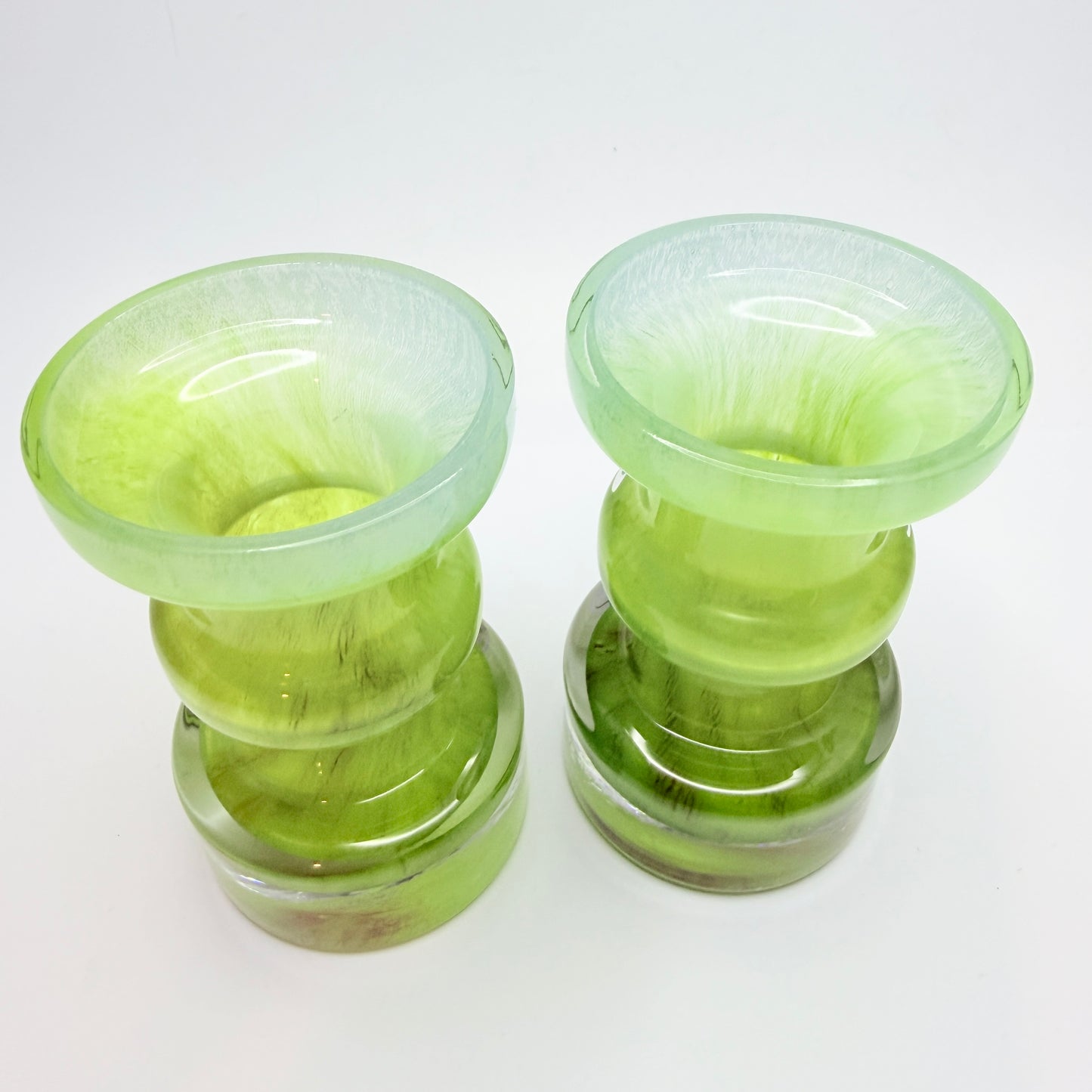 Vintage ca 1960s. Green Glass Pair if Candlesticks. Prob. Murano, Italy.