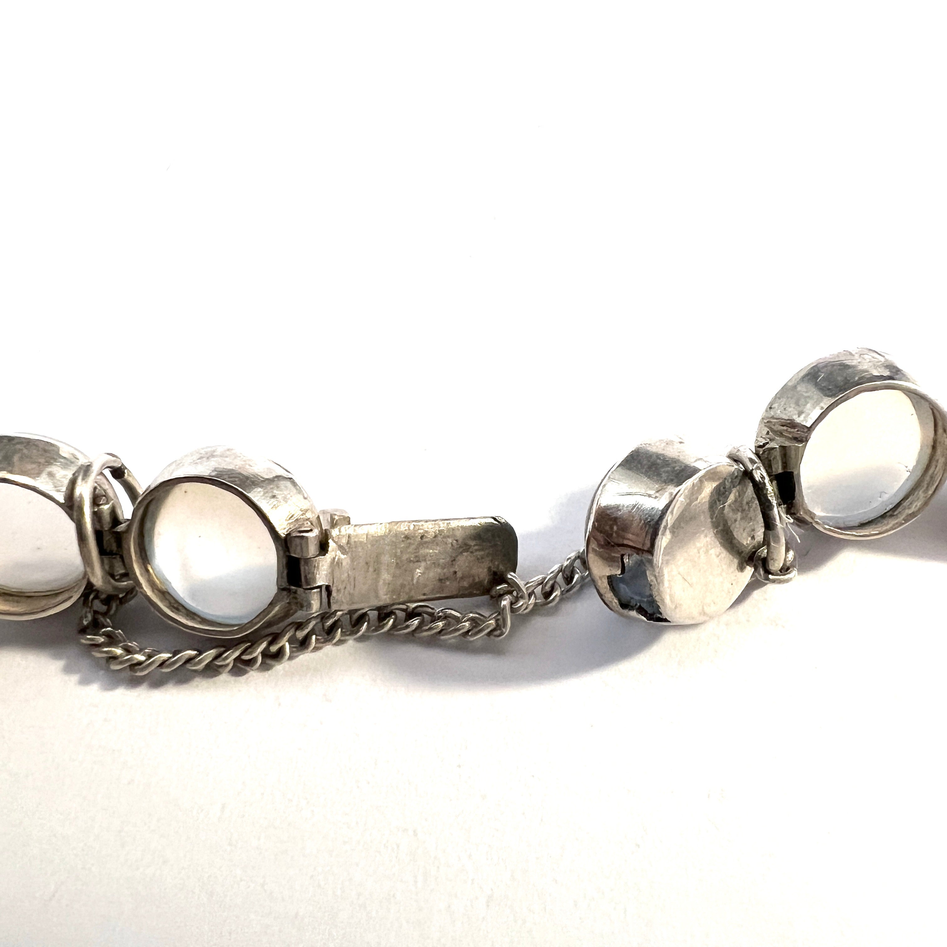 Vintage Sterling Silver Mother Of Pearl Link Bracelet