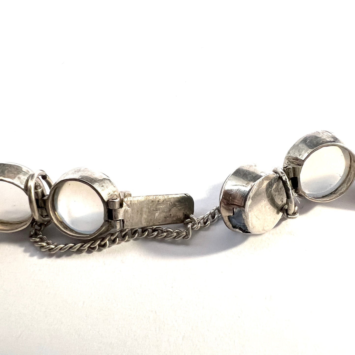 Vintage c 1930s Sterling Silver Moonstone Bracelet.