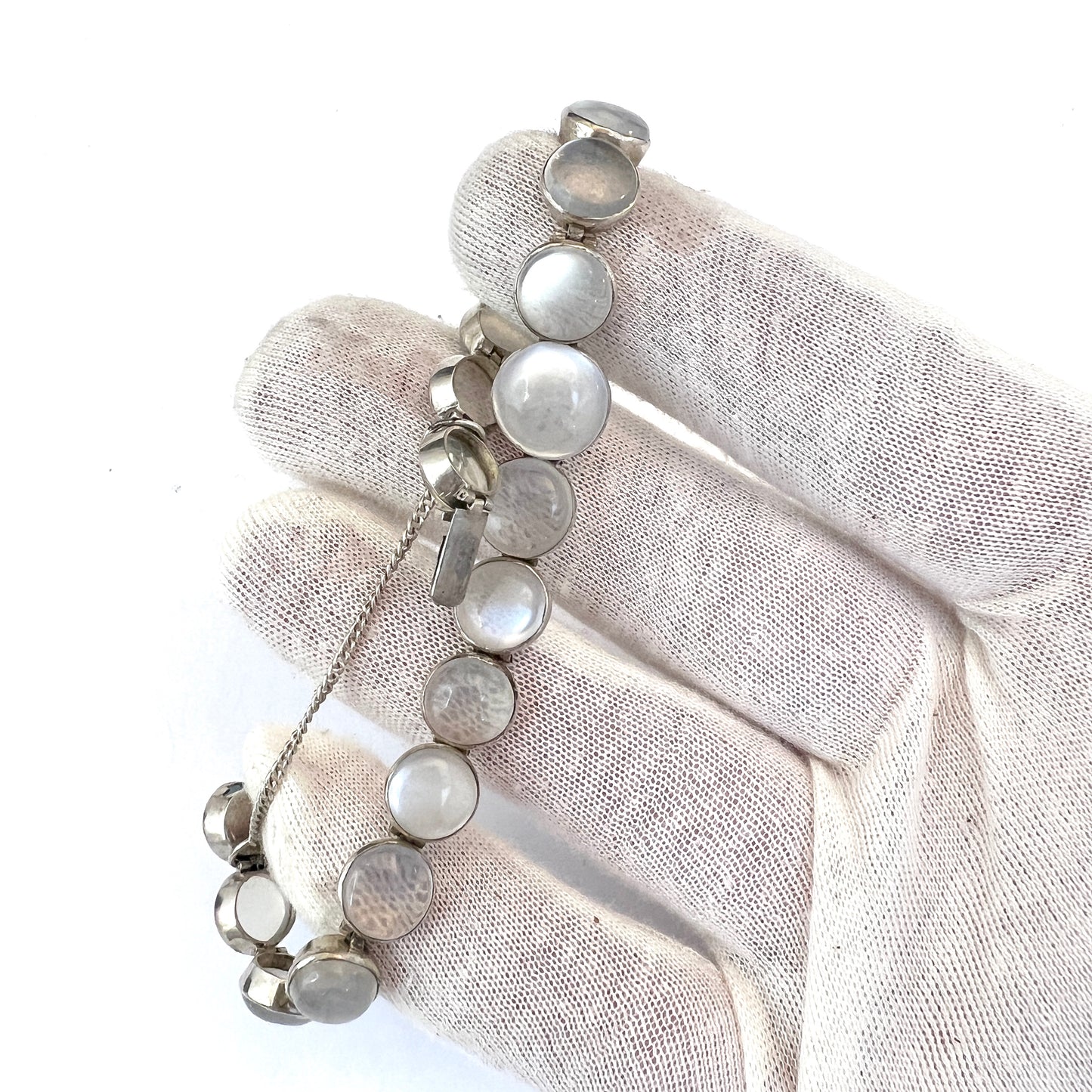 Vintage c 1930s Sterling Silver Moonstone Bracelet.