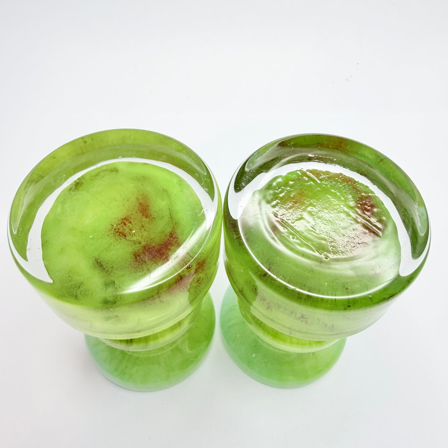 Vintage ca 1960s. Green Glass Pair if Candlesticks. Prob. Murano, Italy.