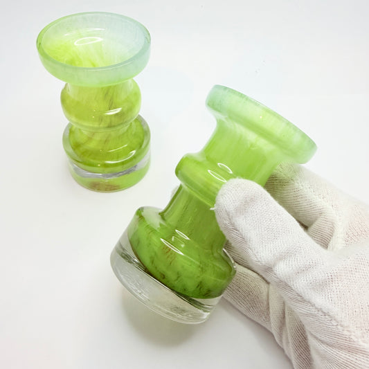 Vintage ca 1960s. Green Glass Pair if Candlesticks. Prob. Murano, Italy.