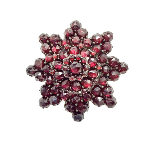 Antique Bohemian Garnet Gilt Metal Brooch.