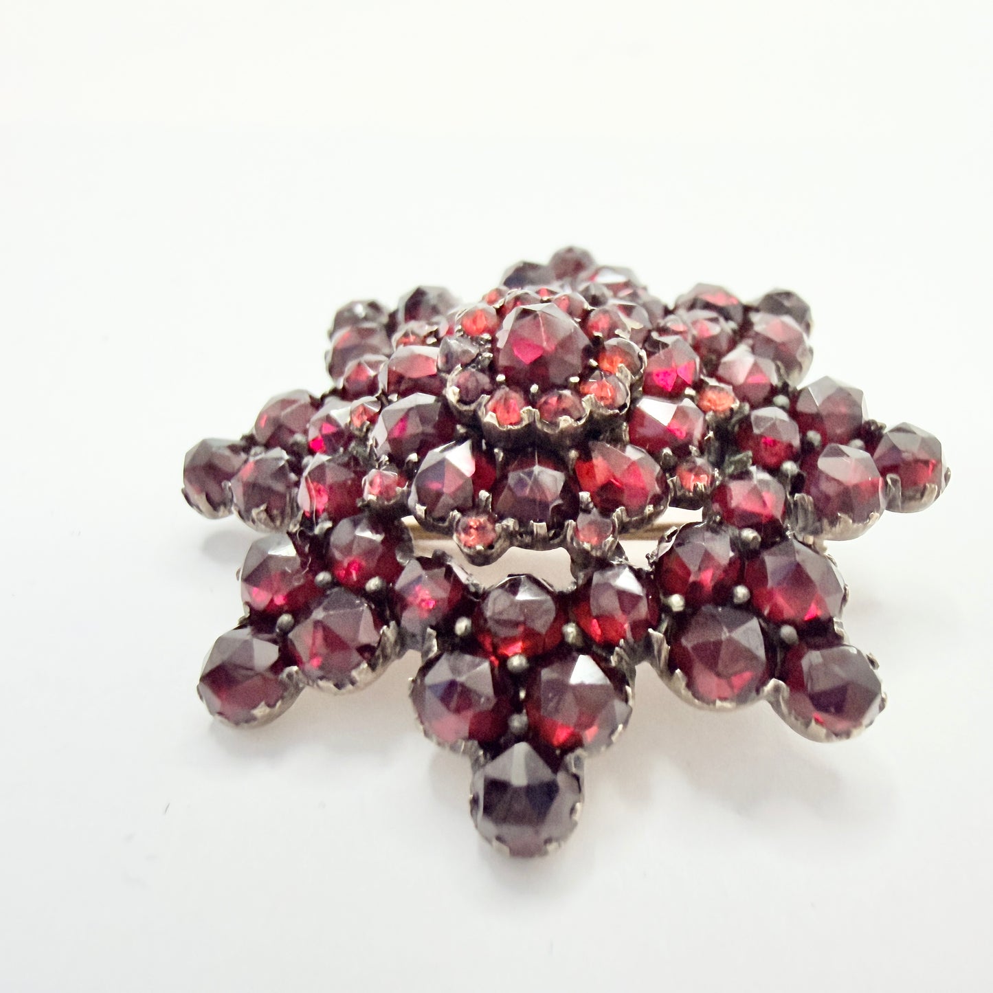 Antique Bohemian Garnet Gilt Metal Brooch.