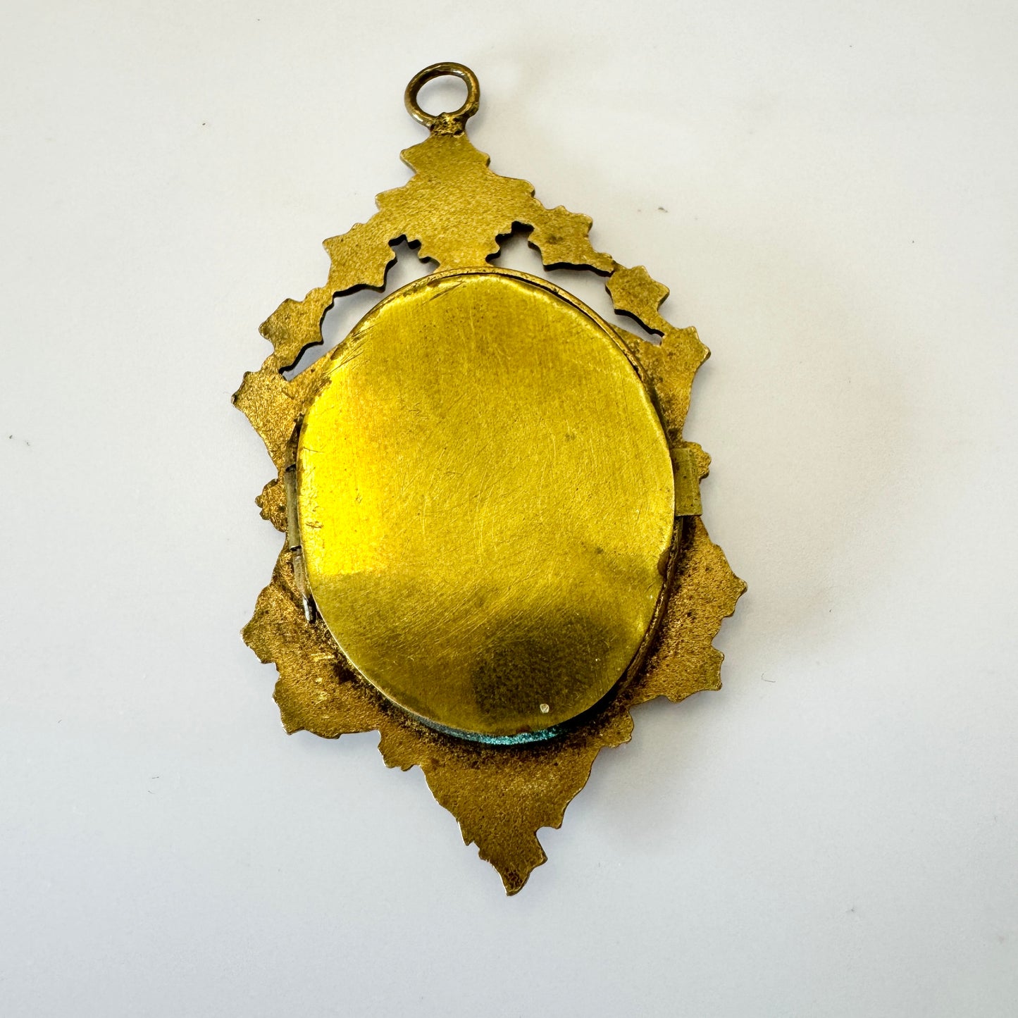 Antique Gilt Metal Enamel Locket Pendant. Possibly France.