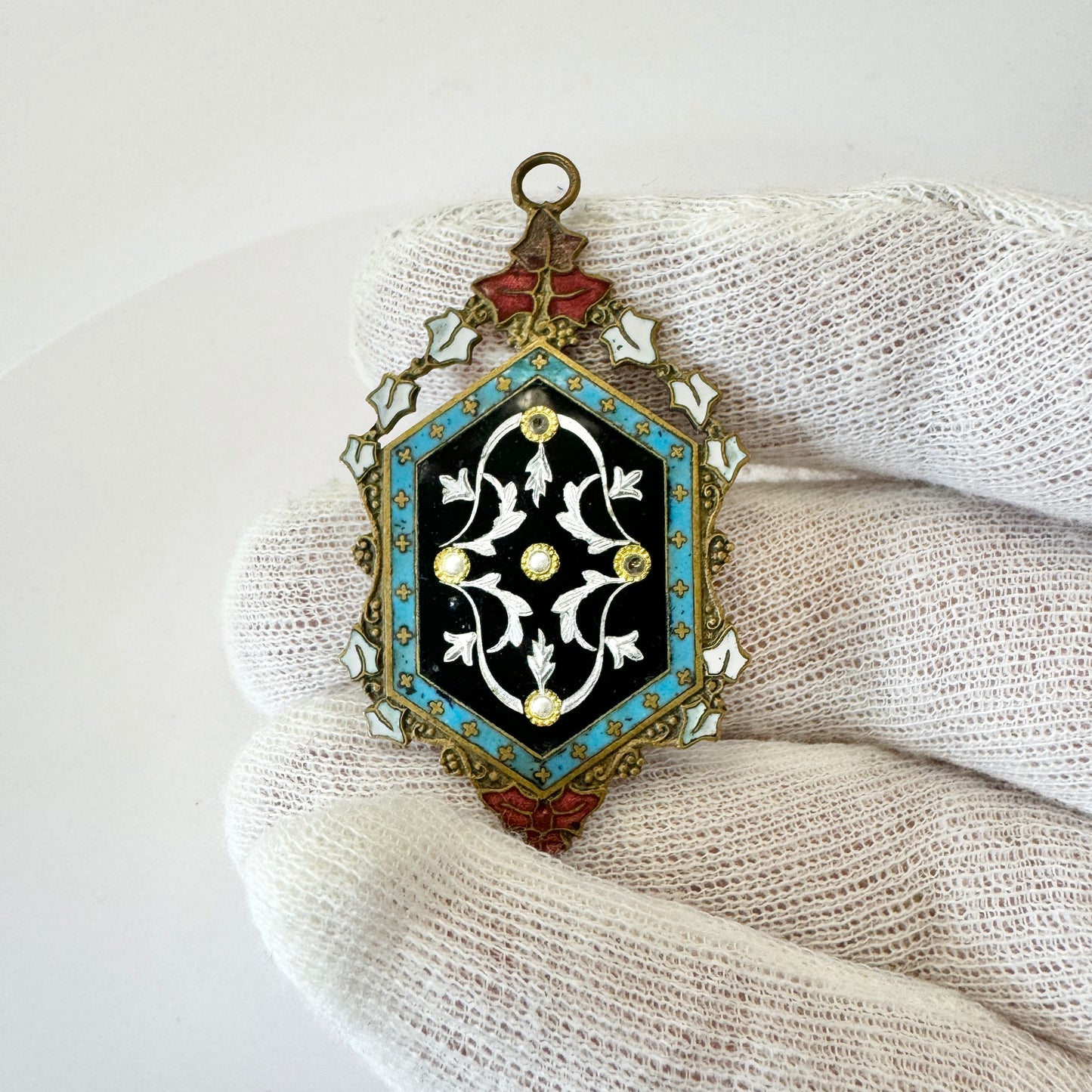 Antique Gilt Metal Enamel Locket Pendant. Possibly France.