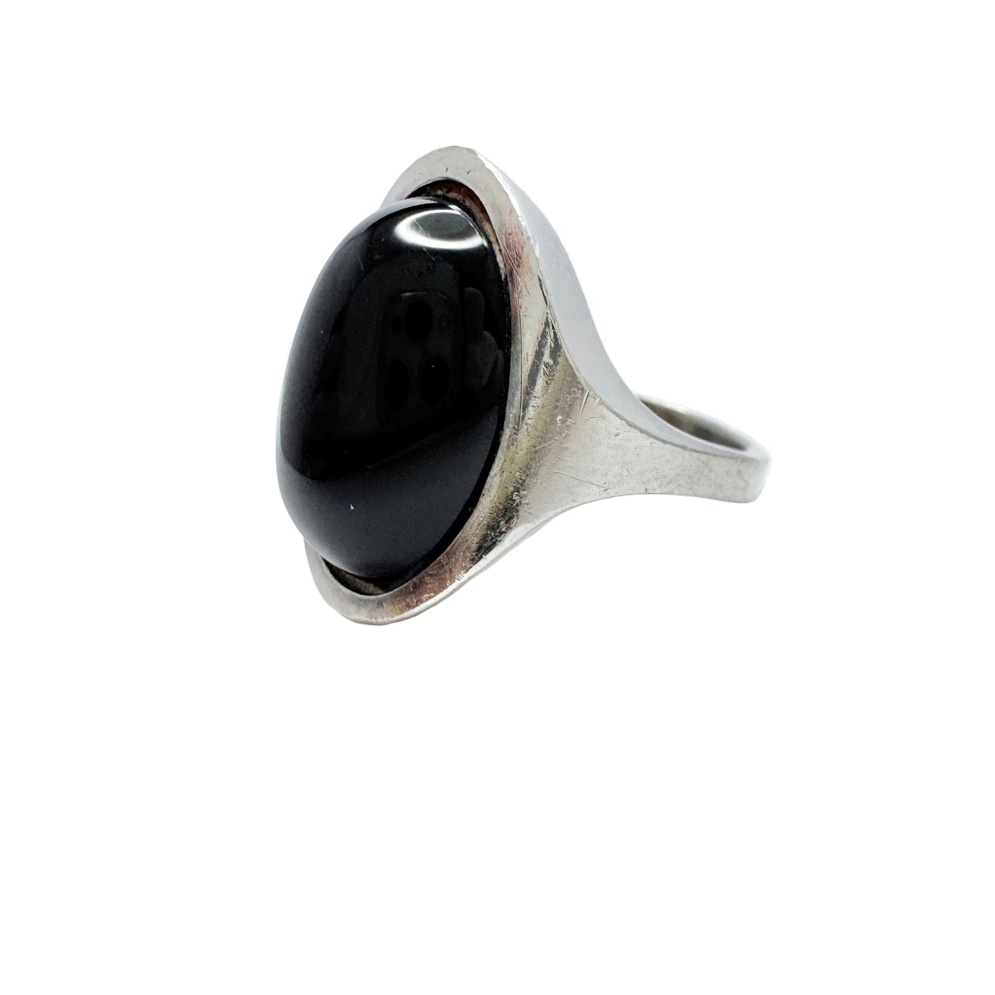Denmark 1960s. Vintage Sterling Silver Onyx Ring.