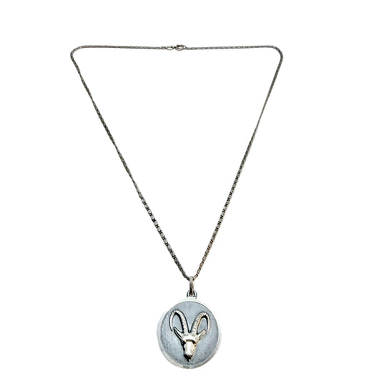 Vintage Solid Silver Zodiac Capricorn Pendant Necklace.