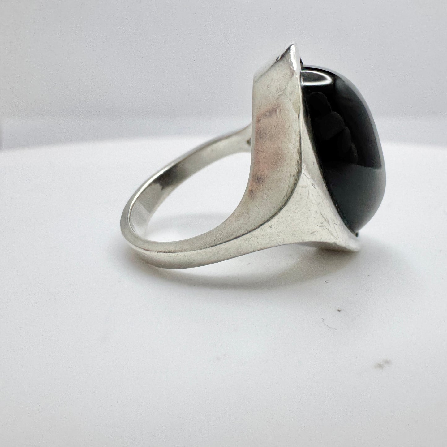 Denmark 1960s. Vintage Sterling Silver Onyx Ring.