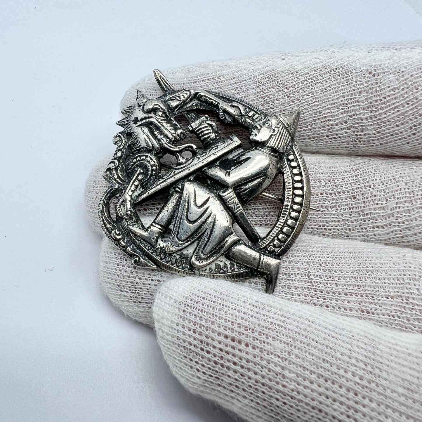 Henrik Møller Norway early 1900s. Antique Solid Silver Dragestil Brooch