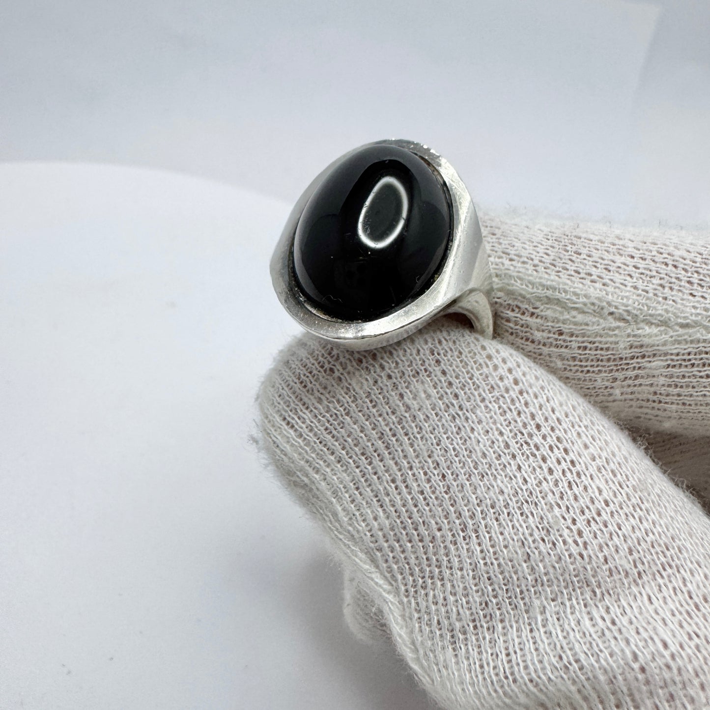 Denmark 1960s. Vintage Sterling Silver Onyx Ring.