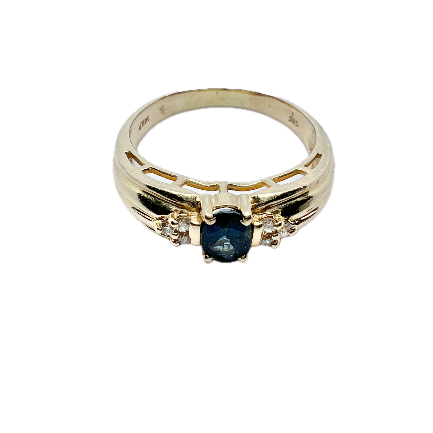 Vintage c 1950s. Mid-Century 14k Gold Diamond Sapphire Ring.