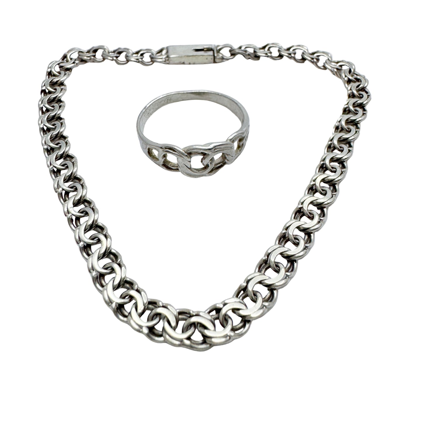 Vintage Solid Silver Bismarck Ring + Bracelet.