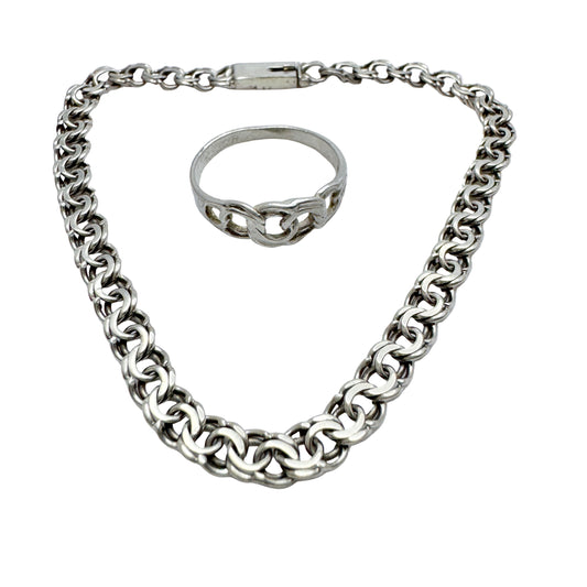 Vintage Solid Silver Bismarck Ring + Bracelet.