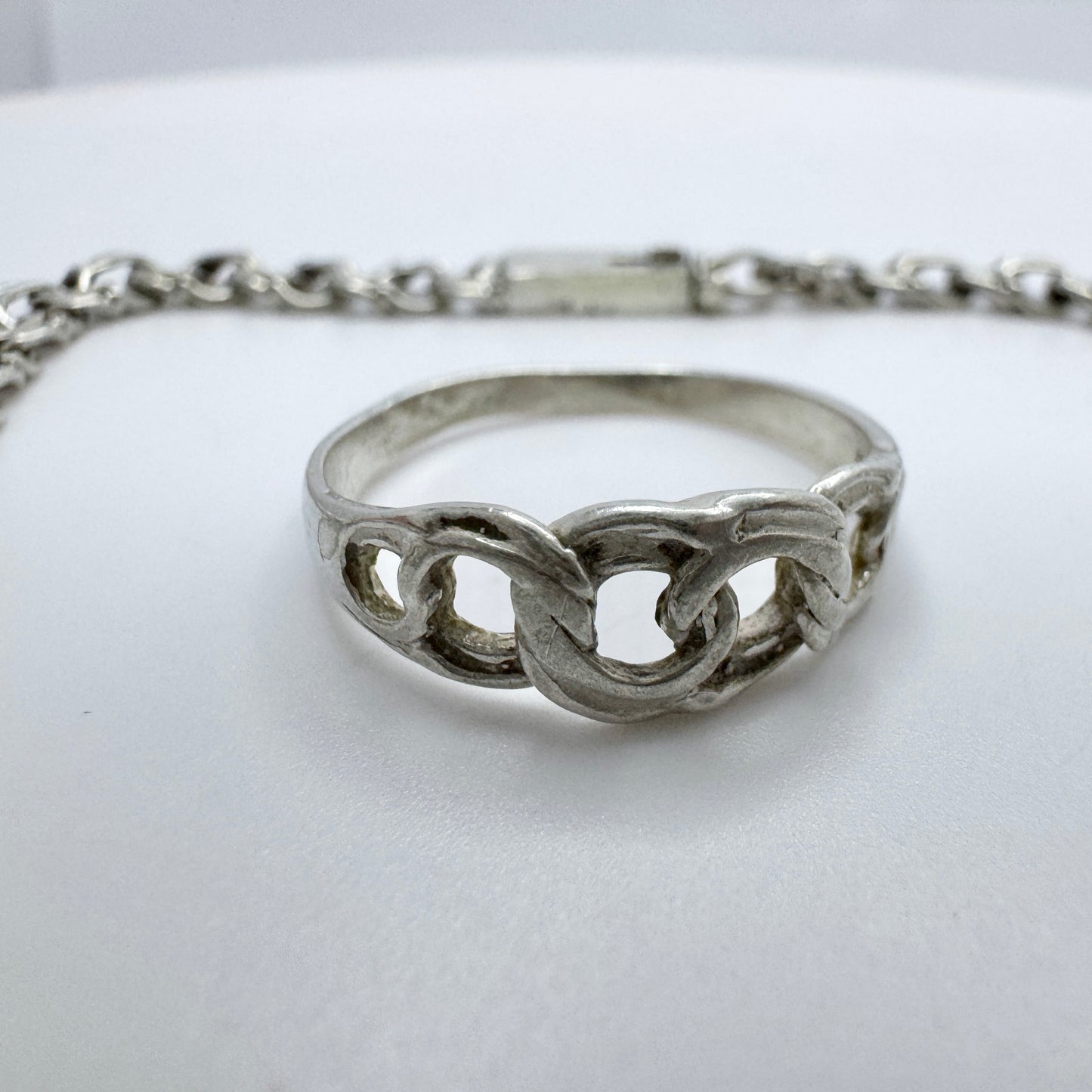 Vintage Solid Silver Bismarck Ring + Bracelet.
