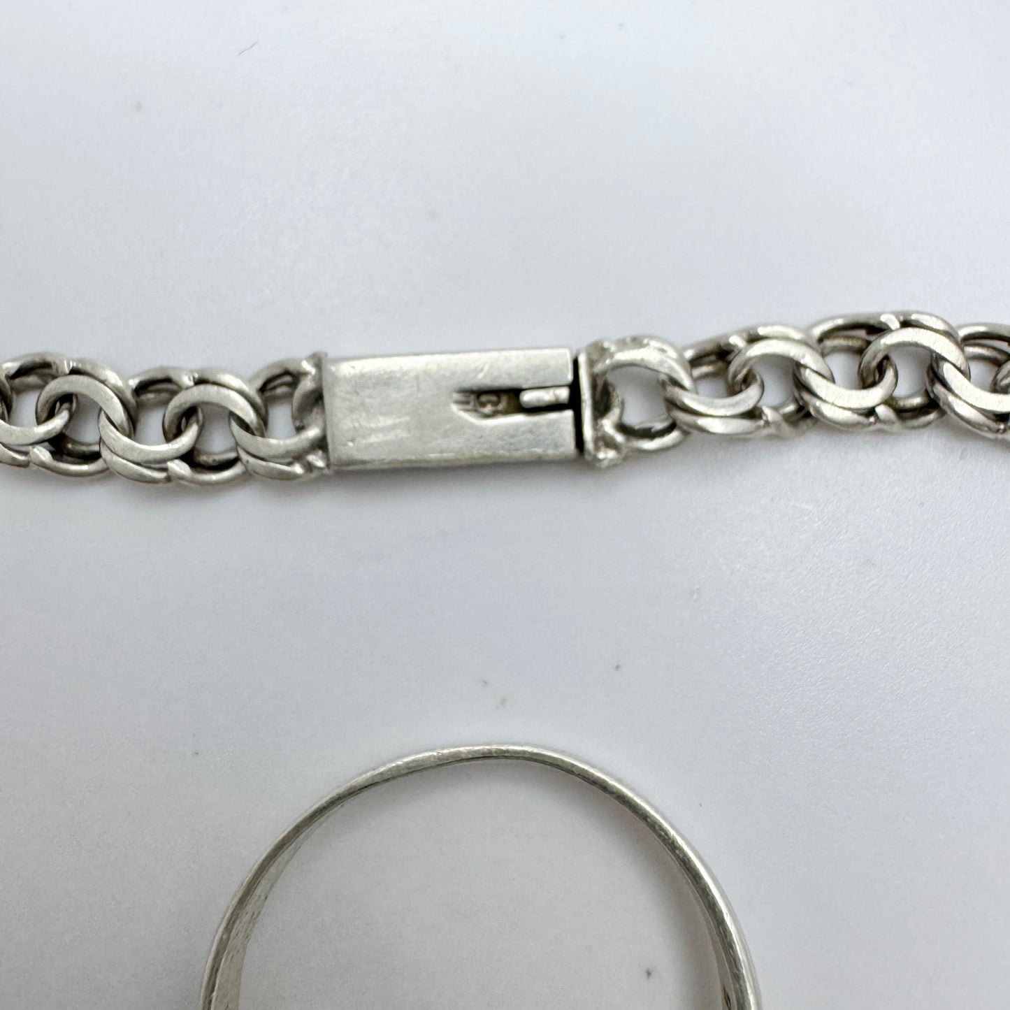 Vintage Solid Silver Bismarck Ring + Bracelet.