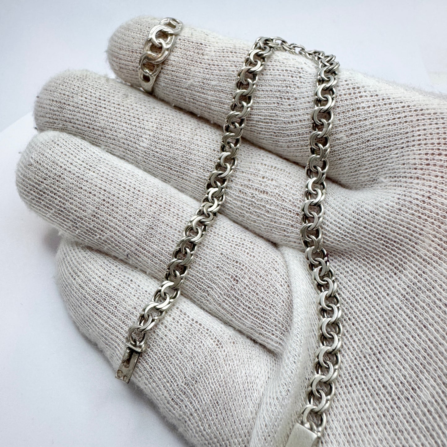 Vintage Solid Silver Bismarck Ring + Bracelet.