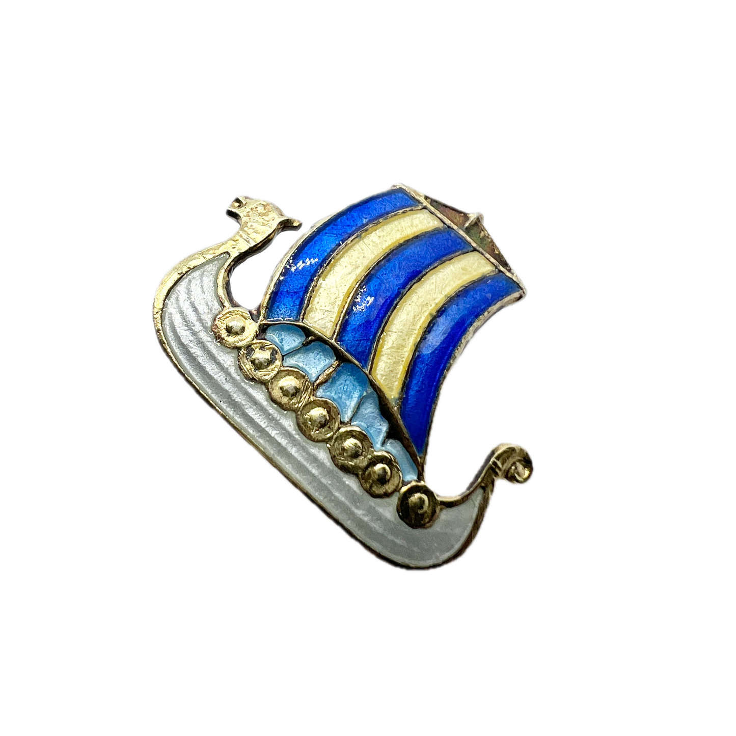 Norway/Denmark Vintage Sterling Silver Enamel Viking Ship Brooch Pin.