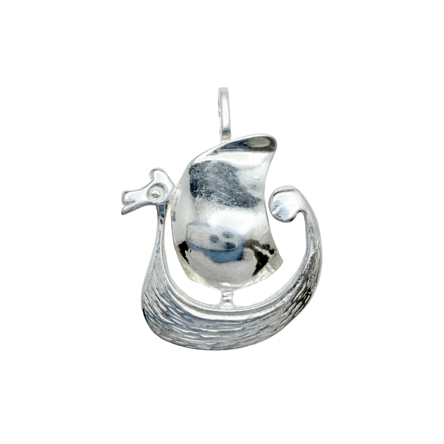 Denmark / Norway. Vintage Solid Silver Viking Ship Pendant
