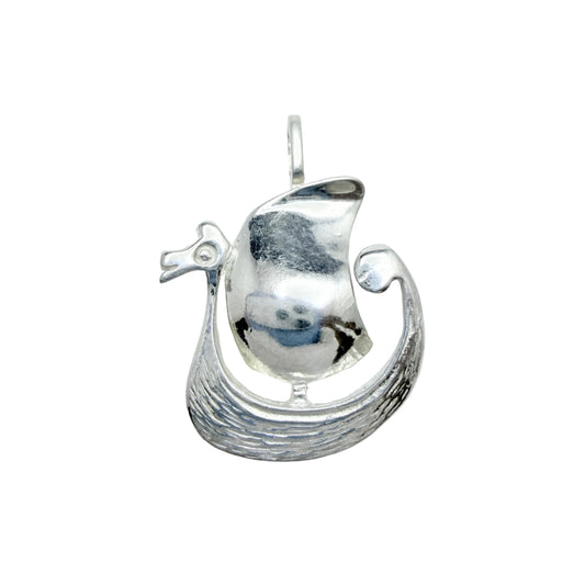 Denmark / Norway. Vintage Solid Silver Viking Ship Pendant