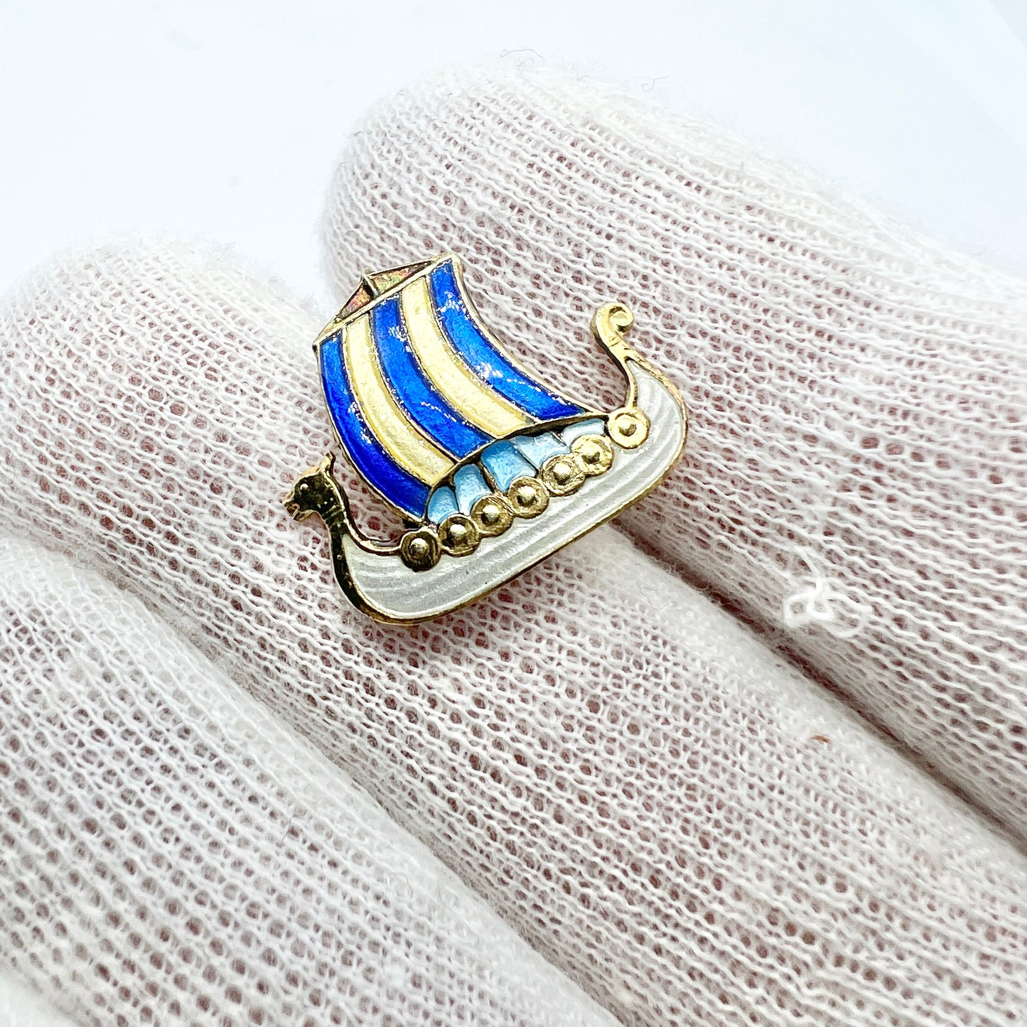 Norway/Denmark Vintage Sterling Silver Enamel Viking Ship Brooch Pin.