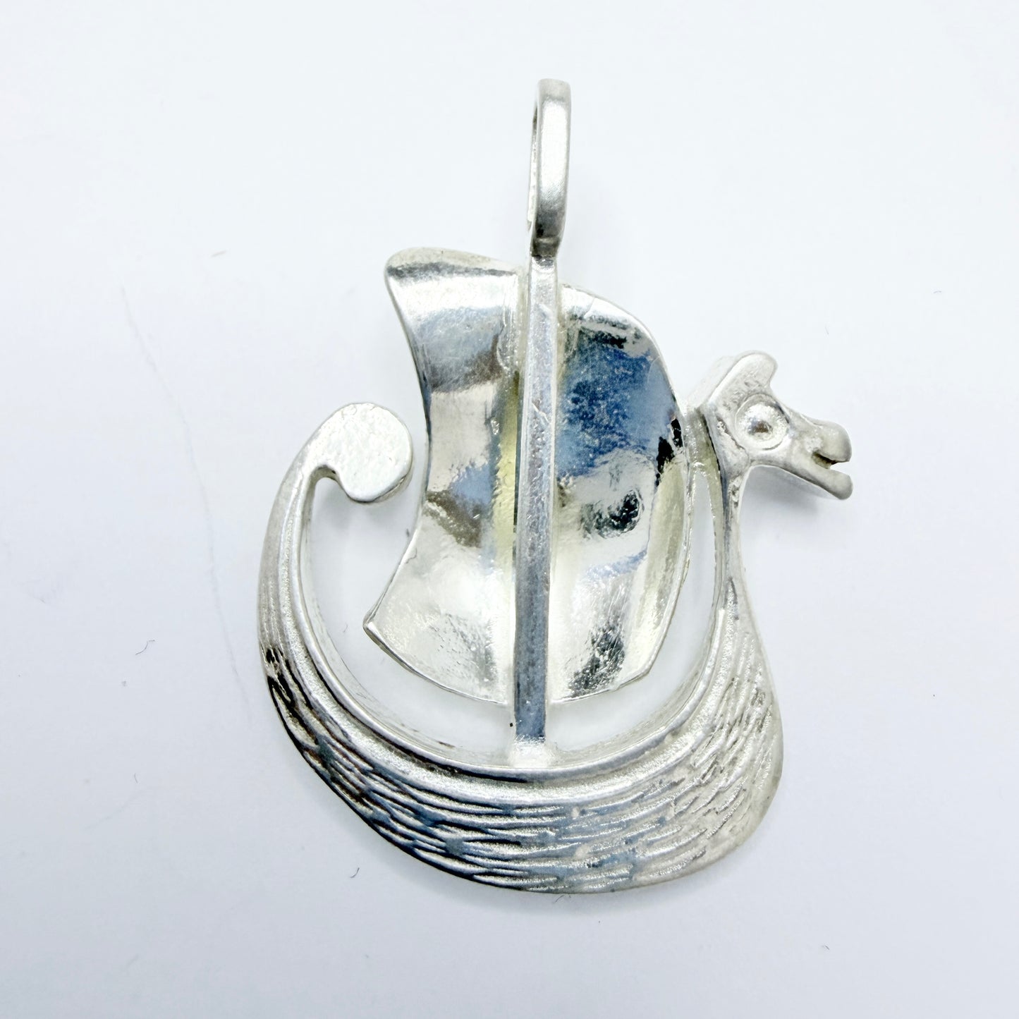 Denmark / Norway. Vintage Solid Silver Viking Ship Pendant