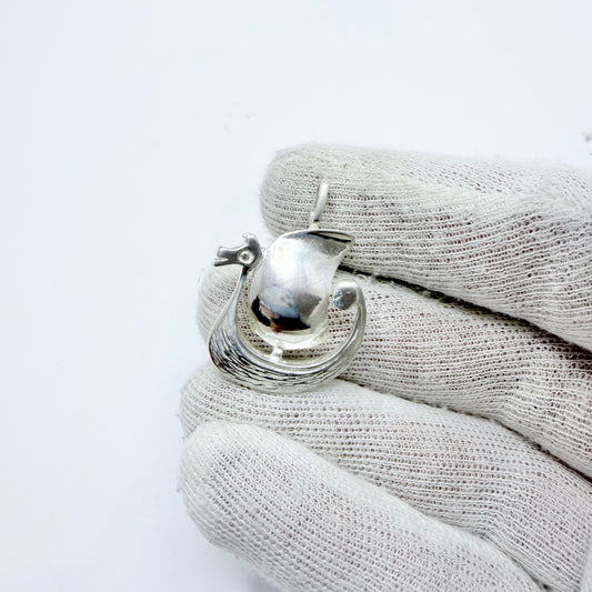 Denmark / Norway. Vintage Solid Silver Viking Ship Pendant