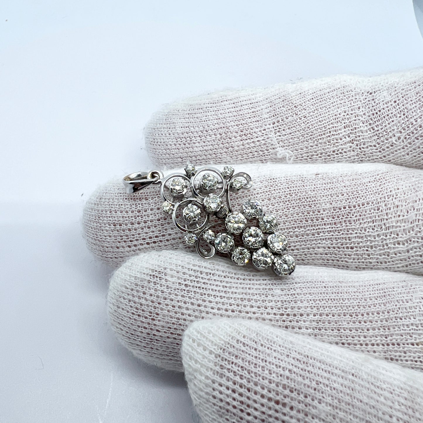 Vintage c 1950s. 18k Gold 1.3ctw Diamond Grapes Pendant.